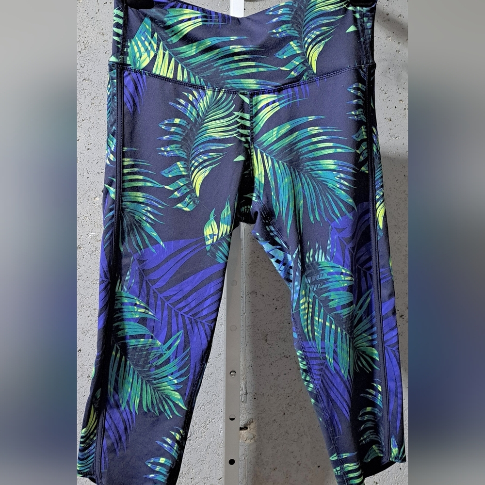 🇯🇲 Sz XL Champion Tropical Print Blue and Green Leggings - Picture 1 of 8